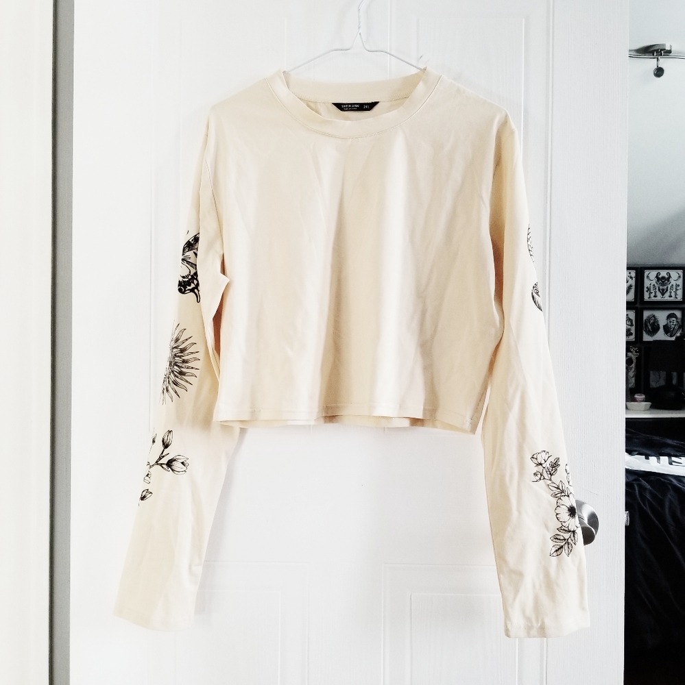 Beige butterfly & snake graphic long sleeve shirt